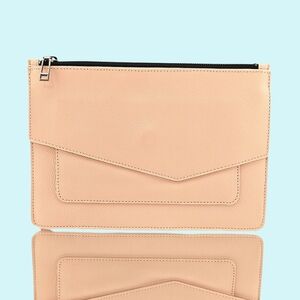 Botkier New York Purse Peach Large Leather Clutch with Wristlet Strap Pastel New